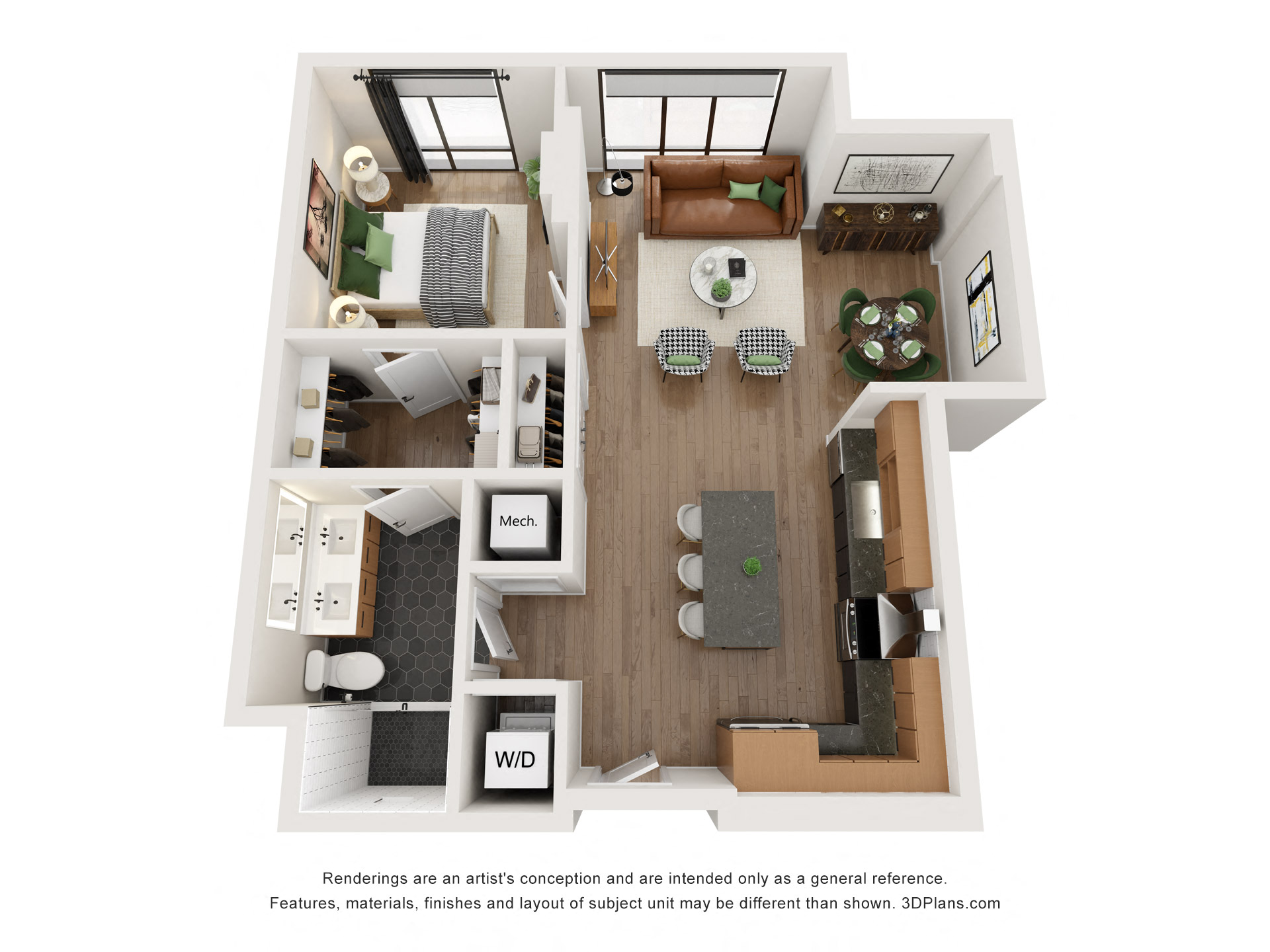 Floor plan for 1 bed, 1 bath, 772 sqft